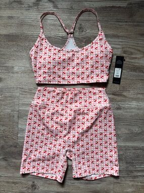 Fashion Nova Pink Cherry Print Active Short Set